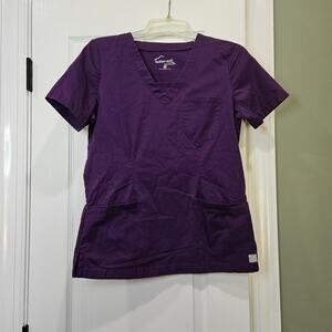 Butter-Soft STRETCH Women's Extra Small Eggplant 3-Pocket‎ Welt V-Neck Scrub Top